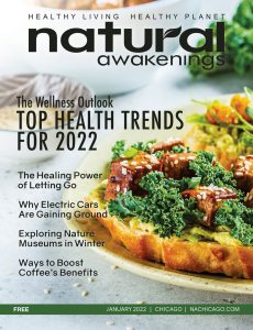 January 2022 cover of Natural Awakenings Chicago with a brocolli caserole