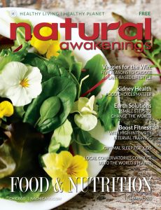 March 2023 cover of Natural Awakenings Magazine Chicago edition with a plate full of flowers.