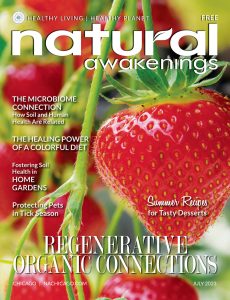 July 2023 Chicago cover with a vine of strawberries on it.