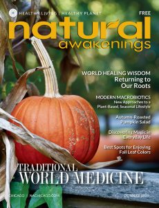 October 2023 cover of Natural Awakenings Magazine Chicago with a pumpkin on it.